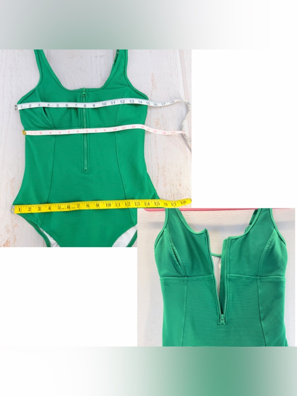 Cupshe Green Ribbed One Piece Swimsuit Size‎ L NWT Zip Front - Picture 15 of 17